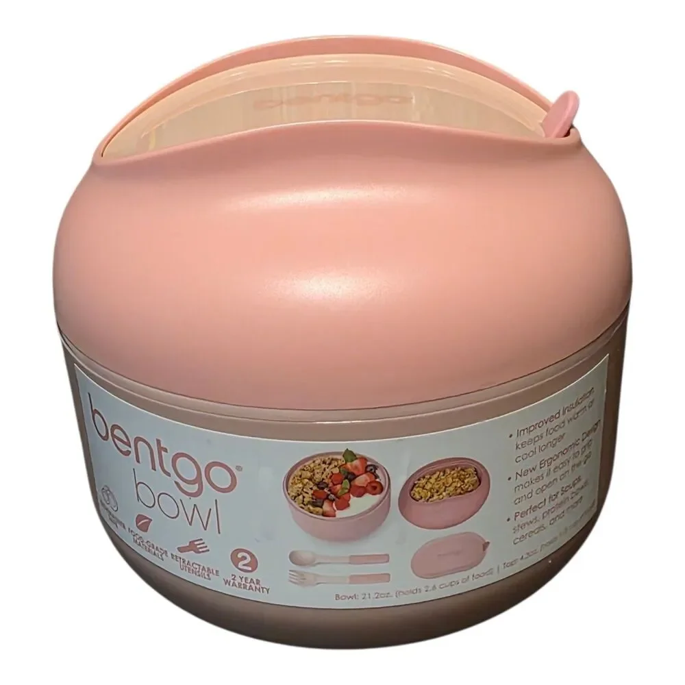 Bentgo Insulated Bowl with Retractable Utensils 21.2 ounces - Pink (Blush) New